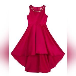 Rare Editions Girls Satin Hi-Low Dress Rhinestone neck NWOT size 7 Berry Pink